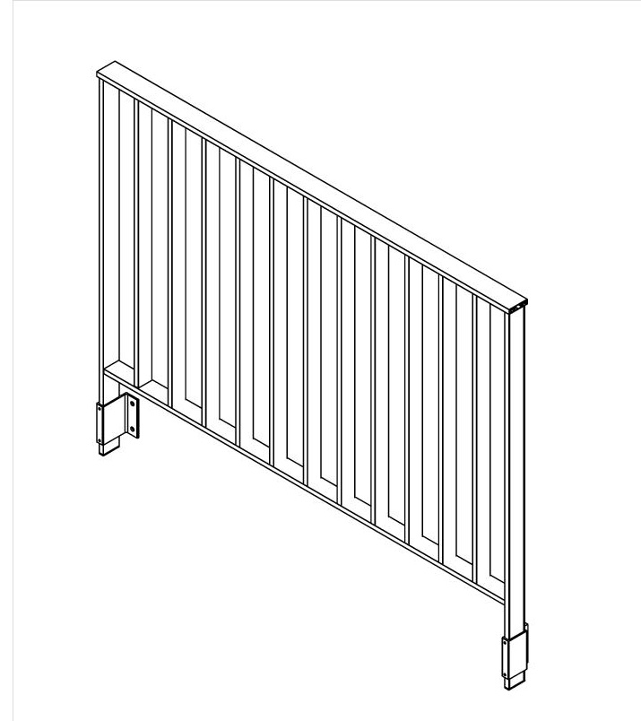 Module garde-corps aluminium barreaux verticaux entre poteaux  pose latérale  lg1501 x haut 1200
